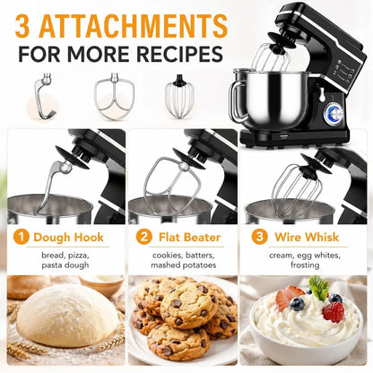 7.5 QT Stand Mixer, 10-Speed Tilt-Head Electric Mixer with Stainless Steel Bowl, Dough Hook, Whisk, Beater, Splash Guard – Powerful 660W Motor for Baking, Whipping & Mixing, Black3