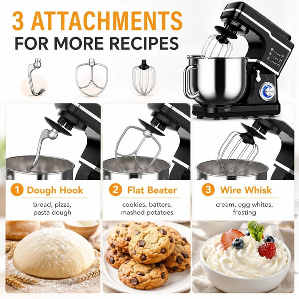 7.5 QT Stand Mixer, 10-Speed Tilt-Head Electric Mixer with Stainless Steel Bowl, Dough Hook, Whisk, Beater, Splash Guard – Powerful 660W Motor for Baking, Whipping & Mixing, Black3
