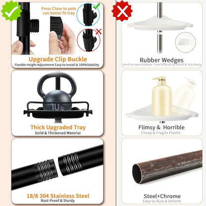 Rustproof Shower Caddy Tension Pole Corner Shower Caddy Organizer 4 Tier Adjustable Shelves with Tension Pole and Large Capacity for Bathtub Shampoo Accessories Storage Rack 38.8-122.7Inch4