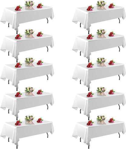 10 Pack White Table Cloth Rectangle Table 60 X 102 Inch Tablecloths for 6 Foot Rectangle Tables. Stain and Winkle Resistant Polyester Washable White Tablecloths for Parties Wedding Dining1