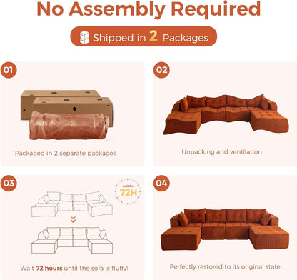 Boneless Couch, 129.5-Inch U-Shaped Cloud Couch, 2 Ottomans4