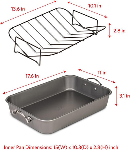Roasting Pan Nonstick 11X15 - Heavy Duty Metal Bakeware Dish with Rack - Large Oven Roaster Tray for Baking Turkey, Chicken, and Veggies6