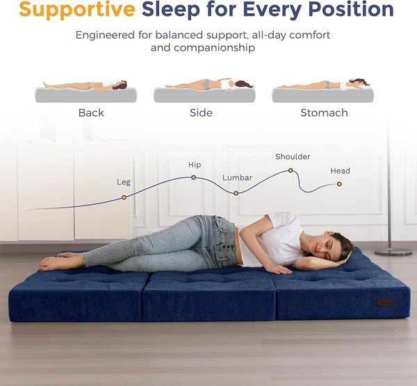 6" Folding Sofa Bed for Floor, Tufted Tri-Fold Floor Mattress9