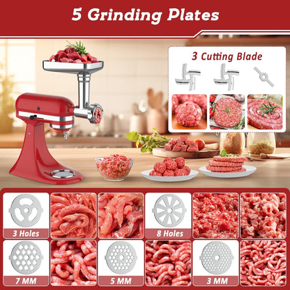 Meat Grinder Pasta Maker Attachment for Kitchenaid Stand Mixers,Set for Kitchenaid Mixer Attachments Includes Metal Food Grinder with Sausage Stuffer Tubes,3 in 1 Pasta Attachment,Dough Cutter6