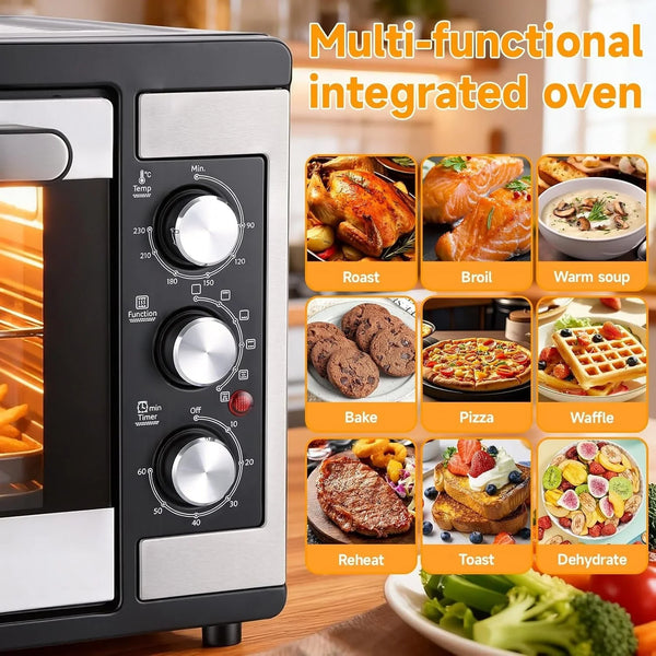 Extra-Large 46L Convection Oven 9-In-1 Countertop Toaster Oven with Baking Pan and Air Fry Rack, 8-Slice, 60-Min Timer, Bake Broil Toast, Keep Warm,Stainless Steel 46L8
