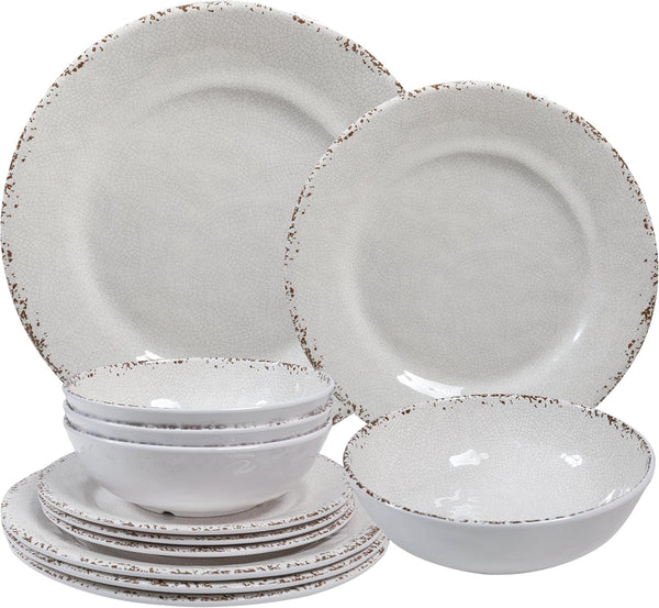 Farmhouse Rustic Melamine Dinnerware Set, 12 Piece Service for 41