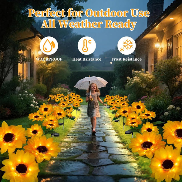 Outdoor Solar Garden Stake Lights,Upgraded LED Solar Powered Light with 3 Sunflower, Waterproof Solar Decorative Lights for Garden, Patio, Backyard (1 Pack 3 Flower)2