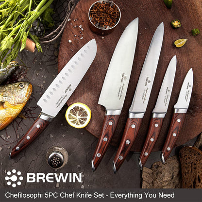 CHEFILOSOPHI Japanese Chef Knife Set 5 PCS with Elegant Red Pakkawood Handle Ergonomic Design,Professional Ultra Sharp Kitchen Knives for Cooking High Carbon Stainless Steel3