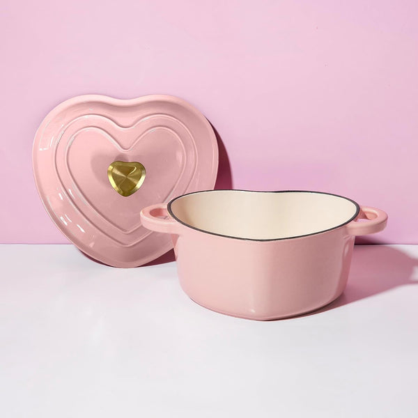 Enameled Cast Iron Dutch Oven Pot with Lid, Heart-Shaped Dutch Oven, Durable Cast Iron Pot with Dual Handles, Oven Safe to 500°F, Works on All Stovetops, 4-Quart, Pink7