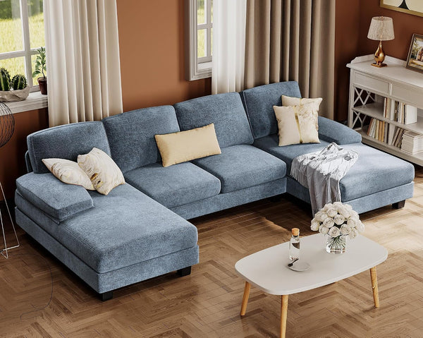Sectional Couches for Living Room, Chenille, Light Blue1