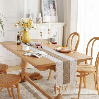 Boho Table Runner with Tassels 72 Inches Long Farmhouse Rustic Table Runner Macrame Burlap Table Decoration for Home Decor Living Room Bridal Shower, Single Striped (12X72 Inches)8