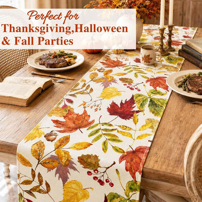 Fall Decorations for Home, Fall Maple Leaves Table Runner Linen4
