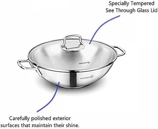 Stainless Steel Woks and Stir Fry Pans with See through Glass Lid and Non-Burning Handles, Dishwasher Safe for the Best Cooking, Products for Family, Dinners, Parties, Kitchen3