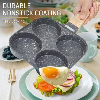 Egg Pan, 4-Cup Egg Frying Pan with Lid, Nonstick Aluminium Alloy Egg Cooker for Breakfast, Pancake, Burger, Sandwiches, Suitable for Gas Stove & Induction Cookware5