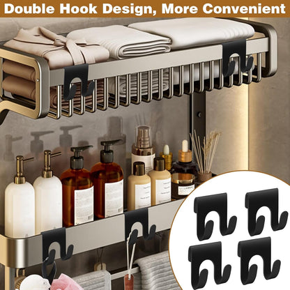 4Pcs Black Shower Caddy, Metal Shelf Basket Rack with Double Hooks for Loofah Sponge5
