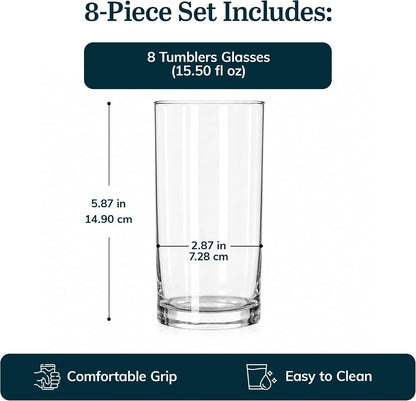 Heavy Base Drinking Glasses Set of 8, Weighted Clear Water Cups | 15.5 Oz Capacity for Water, Juice, Soda, Cocktails, and More with Weighted Base and Dishwasher-Safe Cleanup4