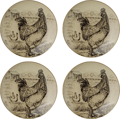 Homespun Rooster 16-Piece Dinnerware Set, Service for 4 Brown4