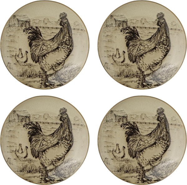 Homespun Rooster 16-Piece Dinnerware Set, Service for 4 Brown4
