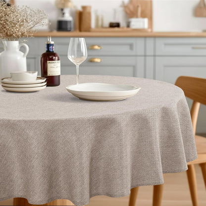 round Table Cloth Faux Linen Farmhouse Tablecloth Wrinkle and Stain Resistant Decorative Fabric Table Cover for Kitchen, Dining Room, Parties and Camping, Stone, 80 Inch Round1