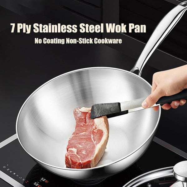 8.66 Inch 5-Ply Clad Stainless Steel Wok with Lid & Steamer Coating-Free(No | Multi-Layer Construction Flat Bottom Wok with Even Heating for Stir Fry Cooking on Every Stovetop Type3