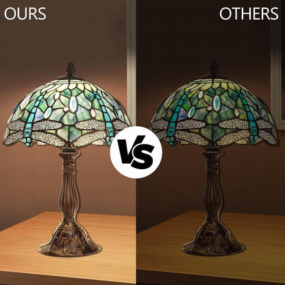 18" Tiffany Dragonfly Style Stained Glass Table Lamp, Green5