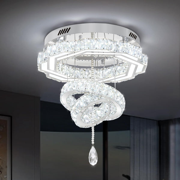 20" Crystal Chandelier Crystal LED Flush Mount Chandeliers for Living Room Bedrooms Dining Room Modern Chrome Chandelier Lighting Dimmable 2700K 4500K 6000K1