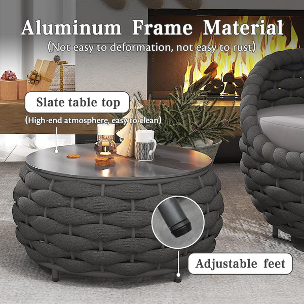Outdoor 4 PCS Patio Conversation Set, All-Weather Wicker Patio Couch Sofa with Waterproof Thick Cushion Coffee Table for Porch, Balcony Mix Color6
