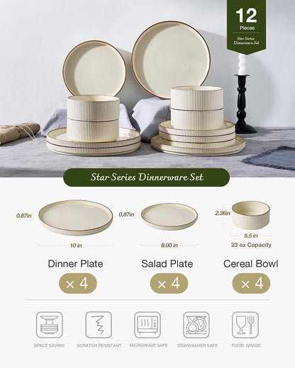 Plates and Bowls Set with Rim, Stoneware Dinnerware Sets for 45