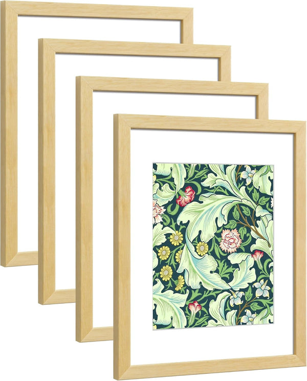 11X14 Picture Frame Made of Solid Wood Photo Frame with Real Glass for Pictures 8X10 with Mat or 11X14 without Mat, Wall Mount or Tabletop Gallery Photo Frames,Natural,4 Pack1