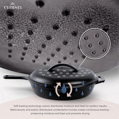 Cast Iron Skillet with Lid - 12"-Inch Pre-Seasoned Covered Frying Pan Set + Silicone Handle & Lid Holders + Scraper/Cleaner - Indoor/Outdoor, Oven, Stovetop, Camping Fire, Grill Safe Cookware4