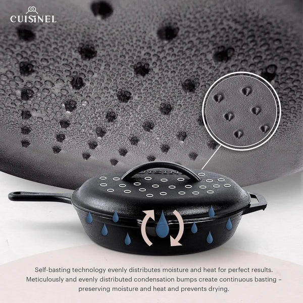 Cast Iron Skillet with Lid - 12"-Inch Pre-Seasoned Covered Frying Pan Set + Silicone Handle & Lid Holders + Scraper/Cleaner - Indoor/Outdoor, Oven, Stovetop, Camping Fire, Grill Safe Cookware4