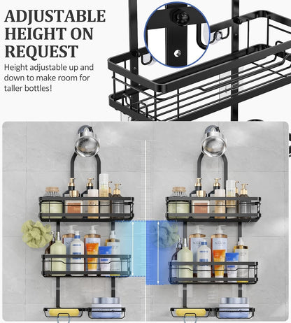 Shower Caddy Hanging over the Shower Head - Rustproof Shower Organizer Hanging with Soap Scrub Holder, Non-Slip Stainless Steel Bathroom Storage Rack & Shelves, No Drilling, Black3