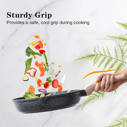 Nonstick Frying Pan Set with Lids, 3 Piece Skillet Set, Healthy Induction Cooking Pan, Stay-Cool Handle, Compatible with All Stovetops, PFOA Free (8, 9.5, 11 Inch)8