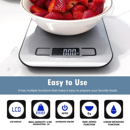 Food Scale Kitchen Scales Digital Weight Grams Oz for Weight Loss | Stainless Steel Panel, 1G Increment, Max 11Lbs, Backlit Screen, Smart Tare, Easy to Use for Baking Cooking, 2 AAA Batteries7