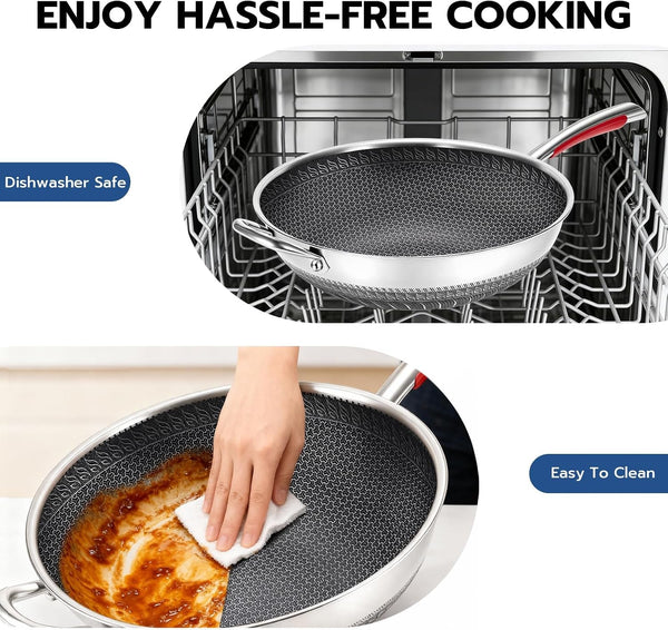 12.6-Inch Stainless Steel Wok Pan with Glass Lid - Tri-Ply Nonstick Wok & Stir-Fry Pan, PFOA Free Uncoated Cookware for All Cooktops, Induction Compatible, Flat Bottom9