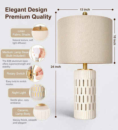 24" Boho Ceramic Table Lamps Set of 2 for Bedroom with Night Light2