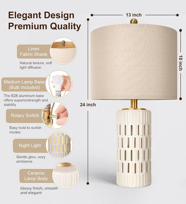 24" Boho Ceramic Table Lamps Set of 2 for Bedroom with Night Light2