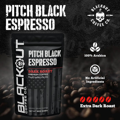 Blackout Coffee Pitch Black Espresso Whole Bean Coffee – Extra Dark Roast, European-Style, Powerfully Bold – Freshly Roasted 12Oz Bag.3