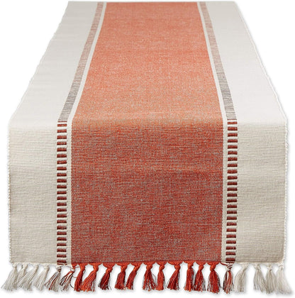 Dobby Stripe Table Runner, 13X72 Burnt Orange & Cream Background1