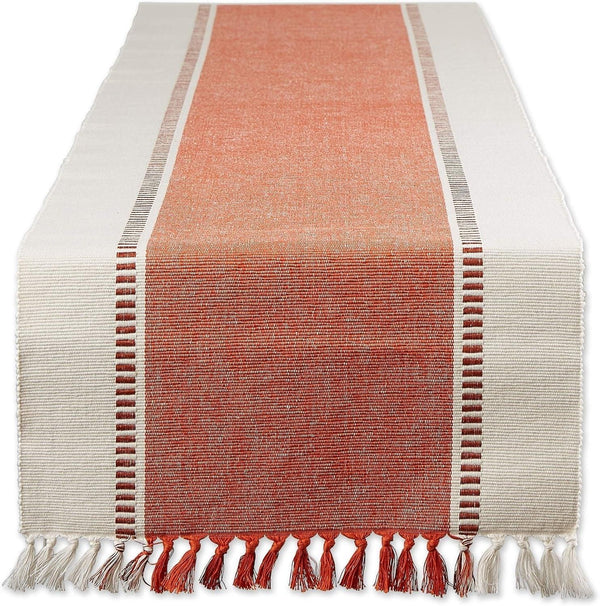 Dobby Stripe Table Runner, 13X72 Burnt Orange & Cream Background1