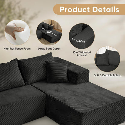103" L Shaped Sectional Boneless Couch for Living Room, Modular Cloud Sofa5
