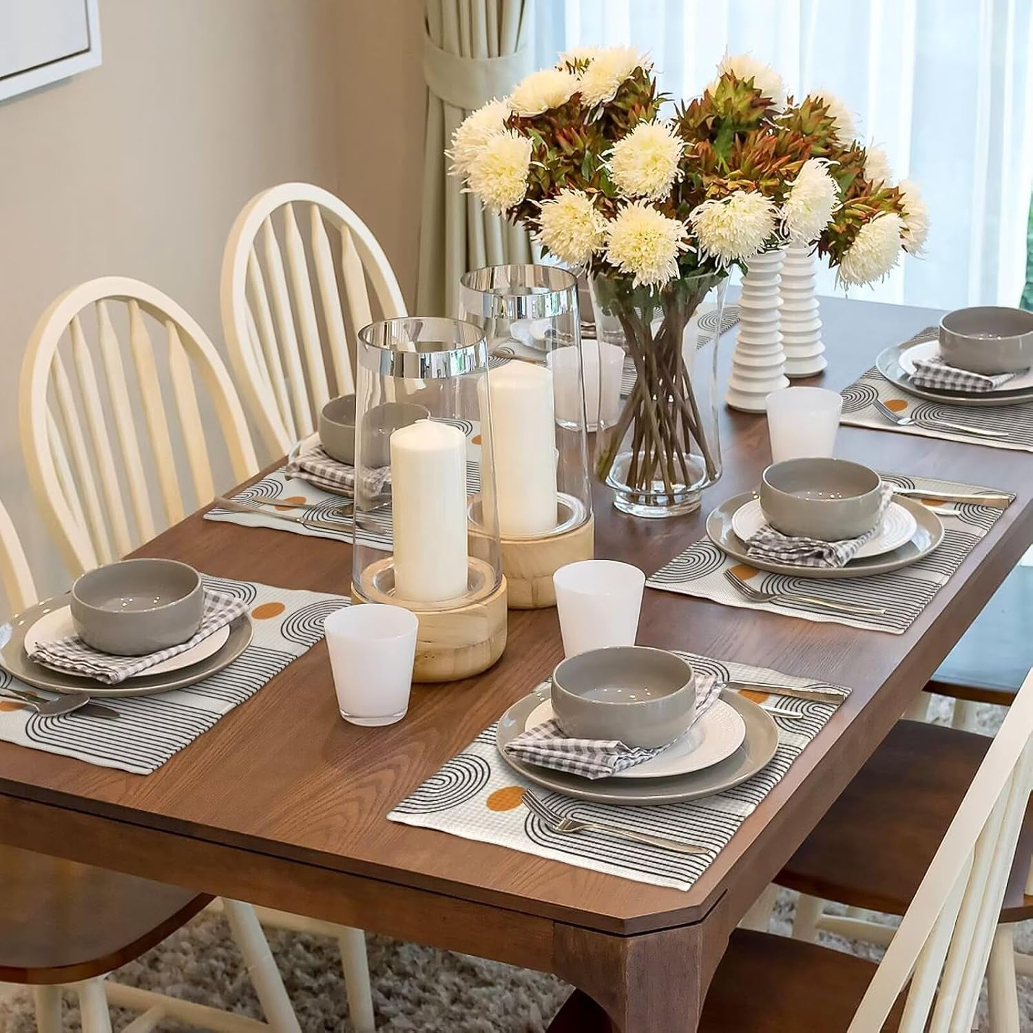 boho-mid-century-placemats-12x18-inch-set-of-6-abstract-simple-sun-arch-pattern-table-place-mat-boho-modern-yellow-spot-washable-table-mats-decorative-linen-fabric-table-mat-for-dining-table