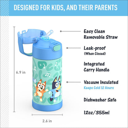 FUNTAINER Water Bottle with Straw, 12Oz, Bluey2