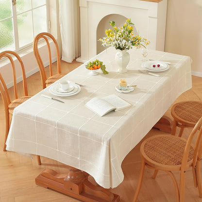 Table Cloth Square 60X60 Inch Plaid White Linen Tablecloth Square1