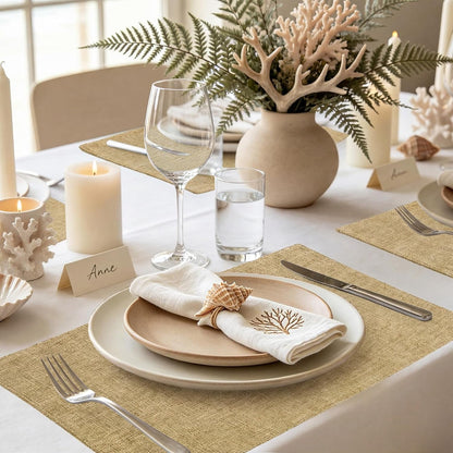 Faux Cotton Linen Placemats Set of 6, Cloth Washable Farmhouse Dining Table Mats for Indoors & Outdoors, Easy to Clean, Linen, 13 X 19 Inch7