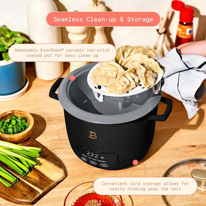 Rice and Grain Cooker Holds up to 6-Cup Cooked, 3-Cup Uncooked Digital Electric Cooker with Glass Lid, by Drew Barrymore (Black)9