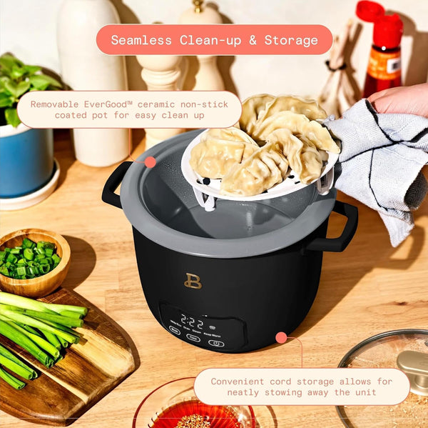 Rice and Grain Cooker Holds up to 6-Cup Cooked, 3-Cup Uncooked Digital Electric Cooker with Glass Lid, by Drew Barrymore (Black)9