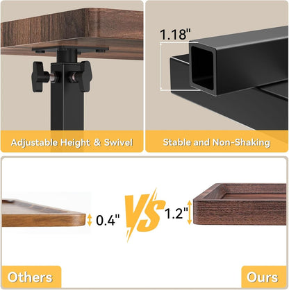 C Table End Table Adjustable Height, 360°Swivel TV Tray Table for Small Spaces, Couch Tables That Slide Under, C Shaped Side Tables Living Room and Bedroom for Sofa, Bed,Chair, Snack (1, Walnut Brown)7