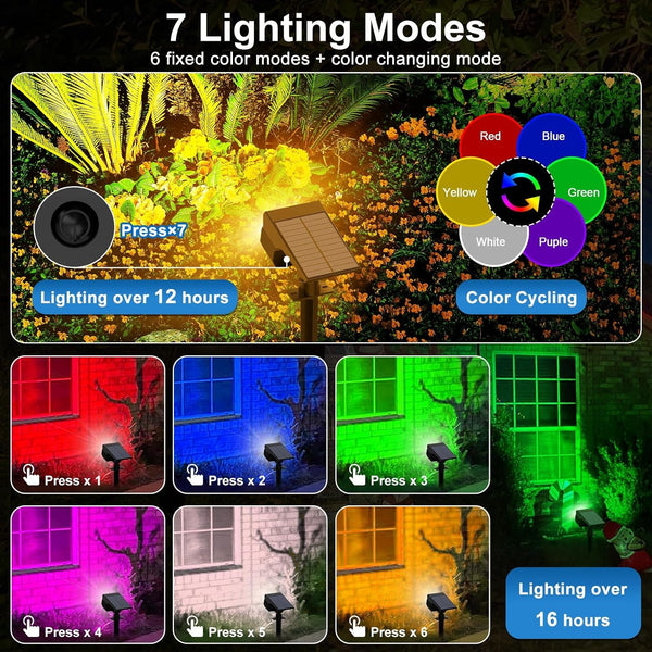 Solar Color Changing Spot Lights Outdoor Waterproof Colored RGB Solar Powered Landscape Lights for Yard 7 Lighting Modes Multicolor Solar Spotlights for Pathway Garden outside (6 Pack)3