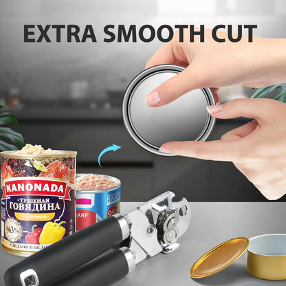 Can Opener Manual, Heavy Duty Handheld Strong Can Opener with Soft Touch Handle, Sharp Blade Smooth Edge, Can Openers with Multifunctional Bottle Opener, Black7